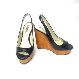 BCBGeneration Patent Black Leather Platform Wedges